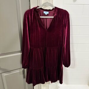 CeCe Burgundy Velvet Tiered Dress M